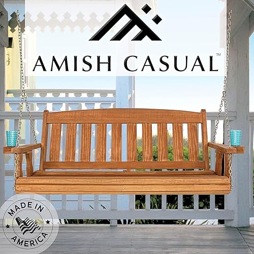 Miniatura 4 de Amish Casual Heavy Duty 800 libras Mission - Columpio para porche tratado de 4 pies con portavasos color cedro