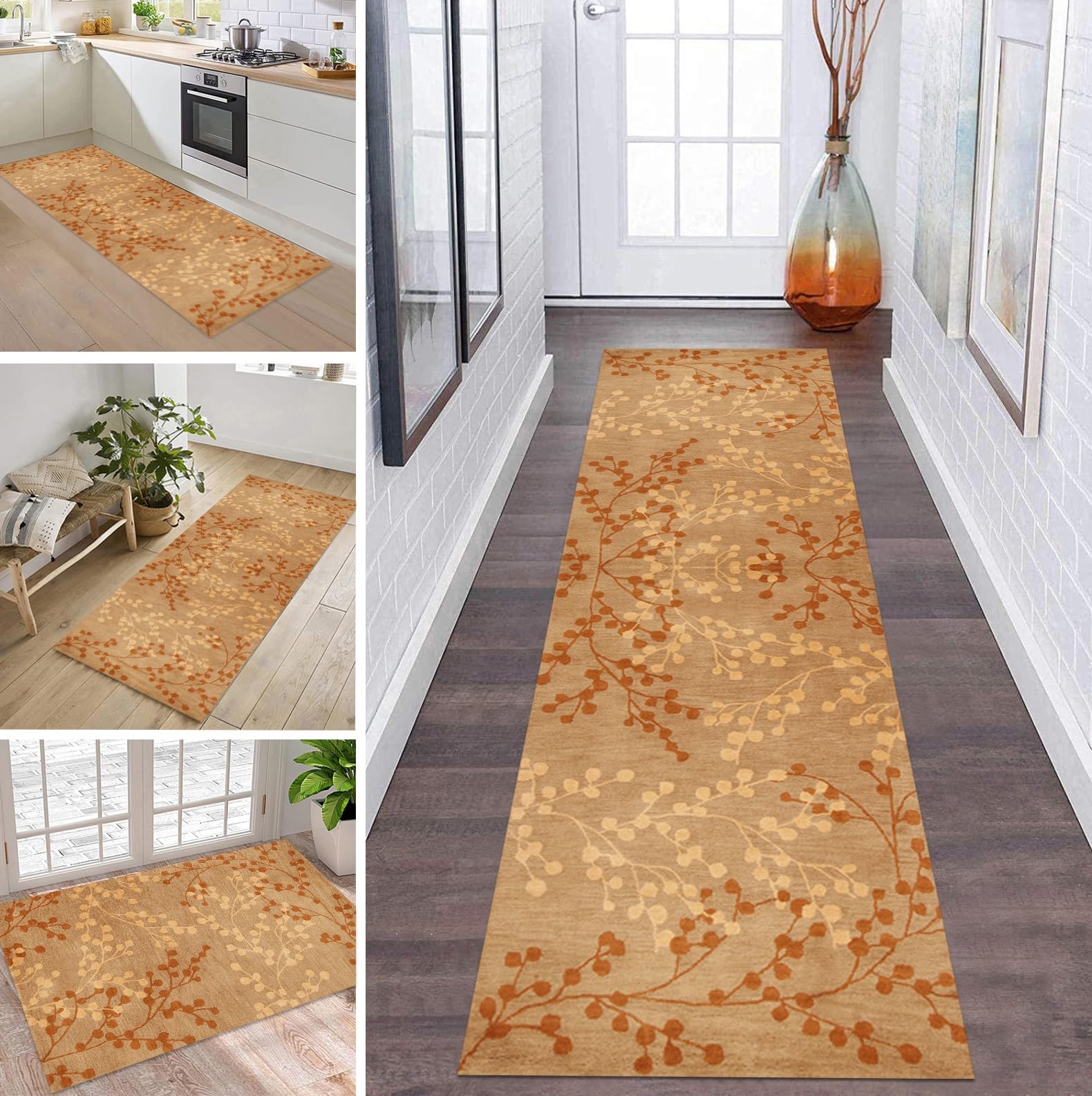 Tapis de couloir bleu foncé et orange pour sublimer votre entrée de maison