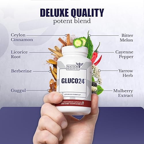 Miniatura 3 de NATION HEALTH MD Suplemento Gluco24 - Suplemento con canela, berberina, vitamina C y más - Suplemento para hombres y mujeres, 60 cápsulas