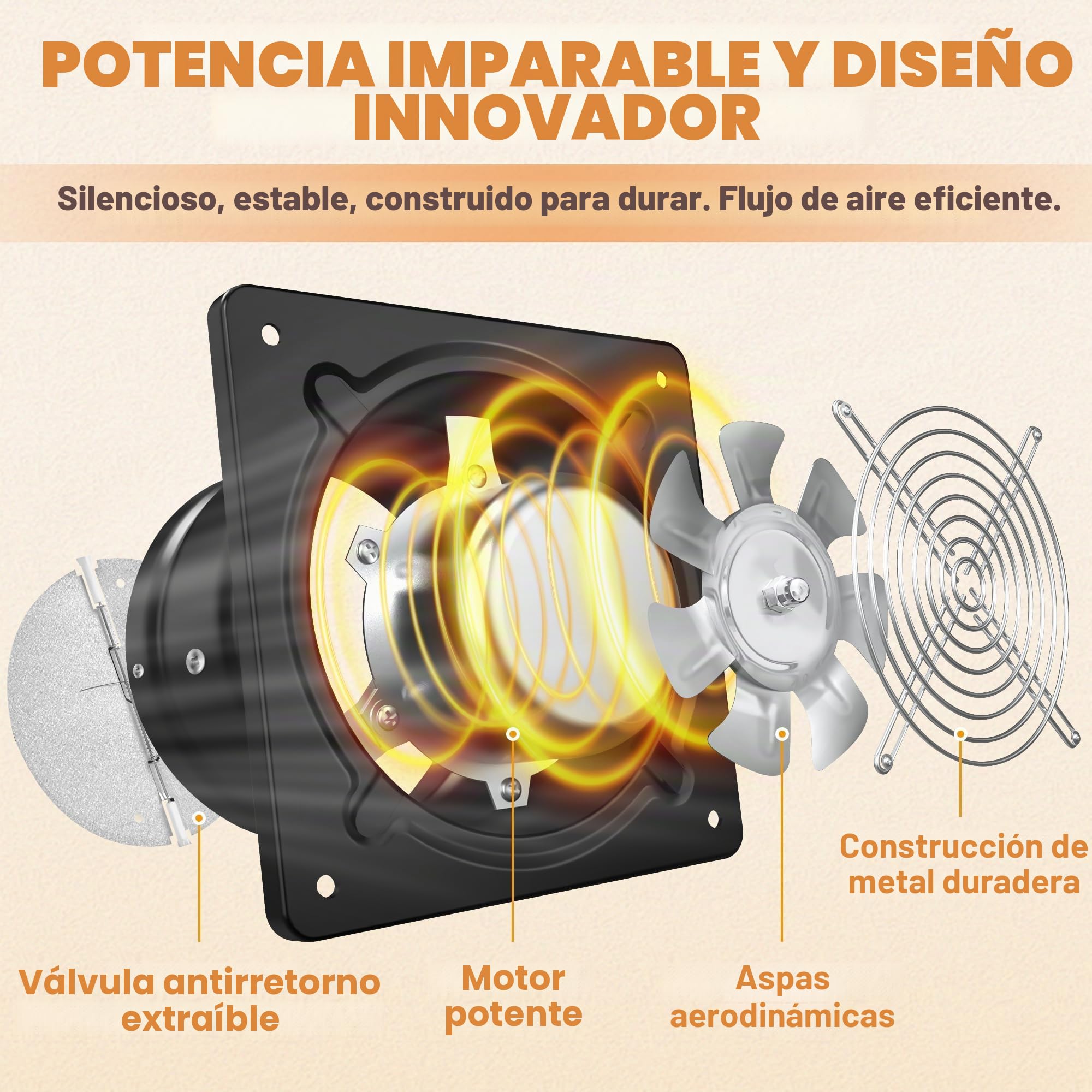 250mm Extractor Industrial de Alta Potencia 1680m³/h Silencioso con Válvula Antirretorno, Extractor de Aire para Baño, Cocina y Garaje, Negro