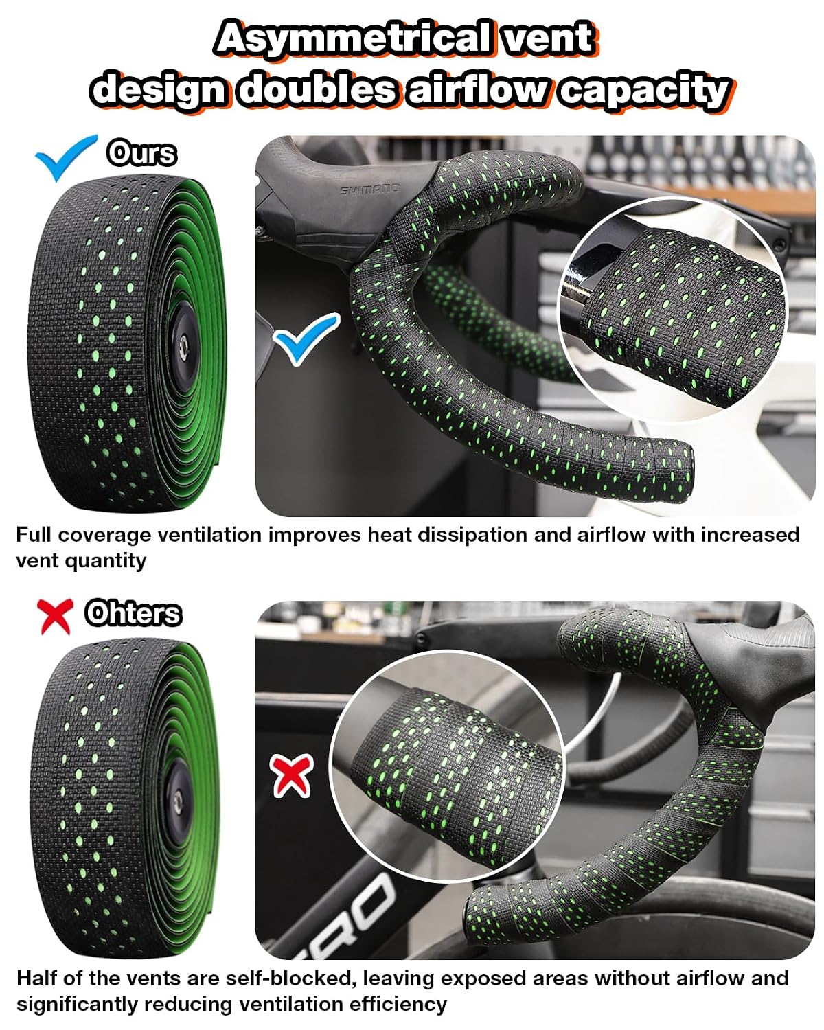Bike Handlebar Tape for Road Bike, EVA Bicycle Handlebar Tape with Silicone Surface, Shock-Absorbing Non-Slip Bike Grip Tape, Stain-Resistant, with Aluminum Bar Plugs(Set of 2, White)