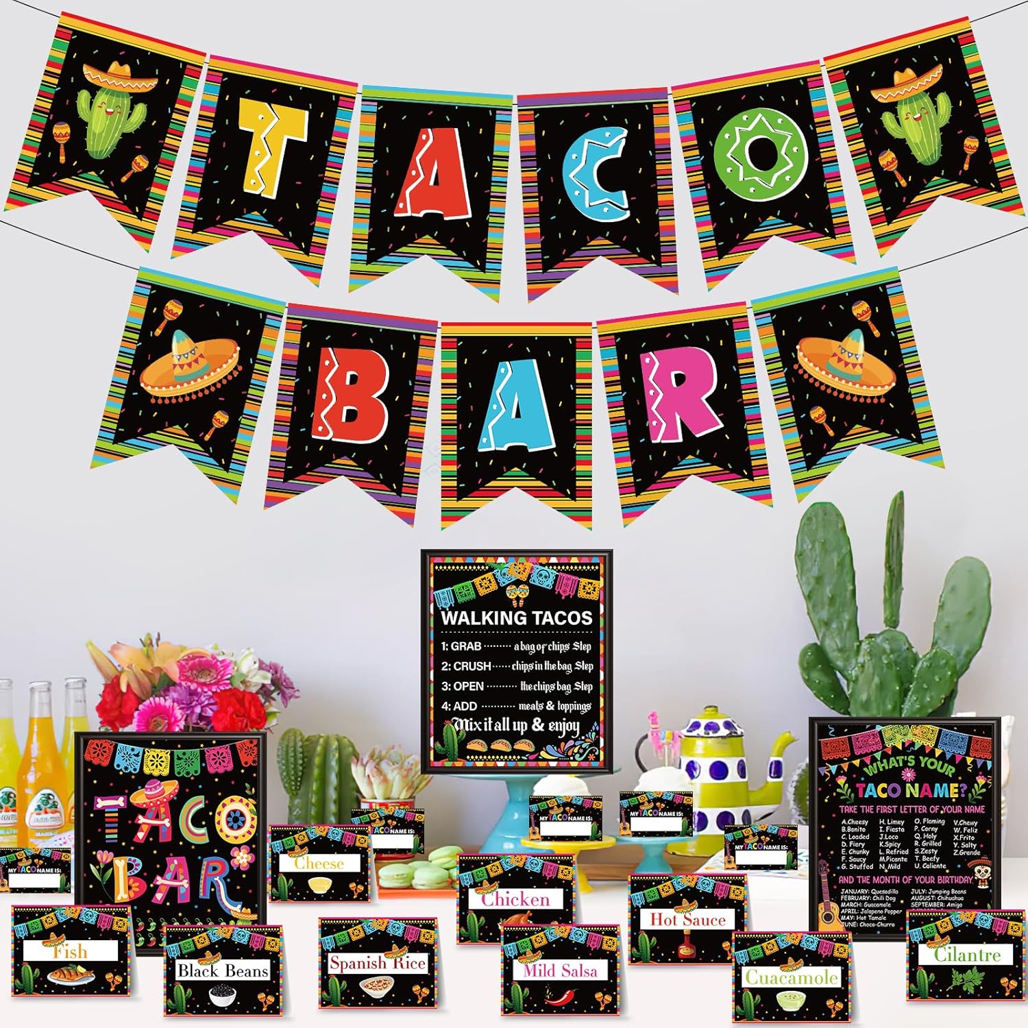 タコスバー パーティーデコレーション &ndash; カラフルなシンコ・デ・マヨのバナーネームゲームテントカードキット メキシカンフィエスタ 誕