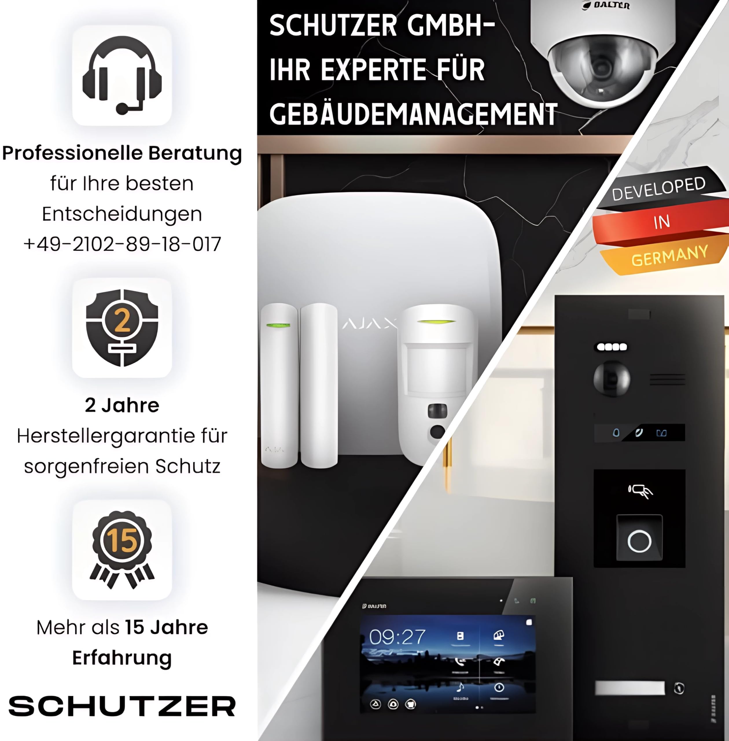 SCHUTZER Balter - Sistema completo de intercomunicación con cámara gran angular de 150°, pantalla táctil de 7", LED de visión nocturna