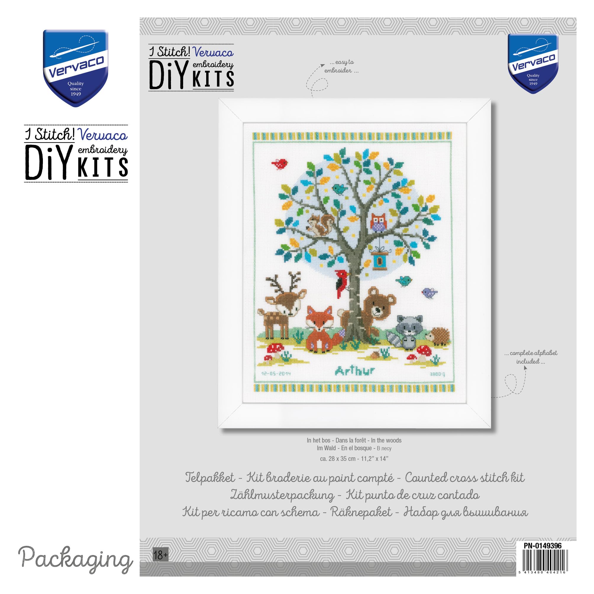 VERVACO Gezählter Kreuzstich Stickpackungen Stickset Baby Geburt Im Wald Wanddekoration Handarbeit Set für Erwachsene Kreatives Handwerk ca. 28 x 35 cm Geburt Geschenk Hausdeko