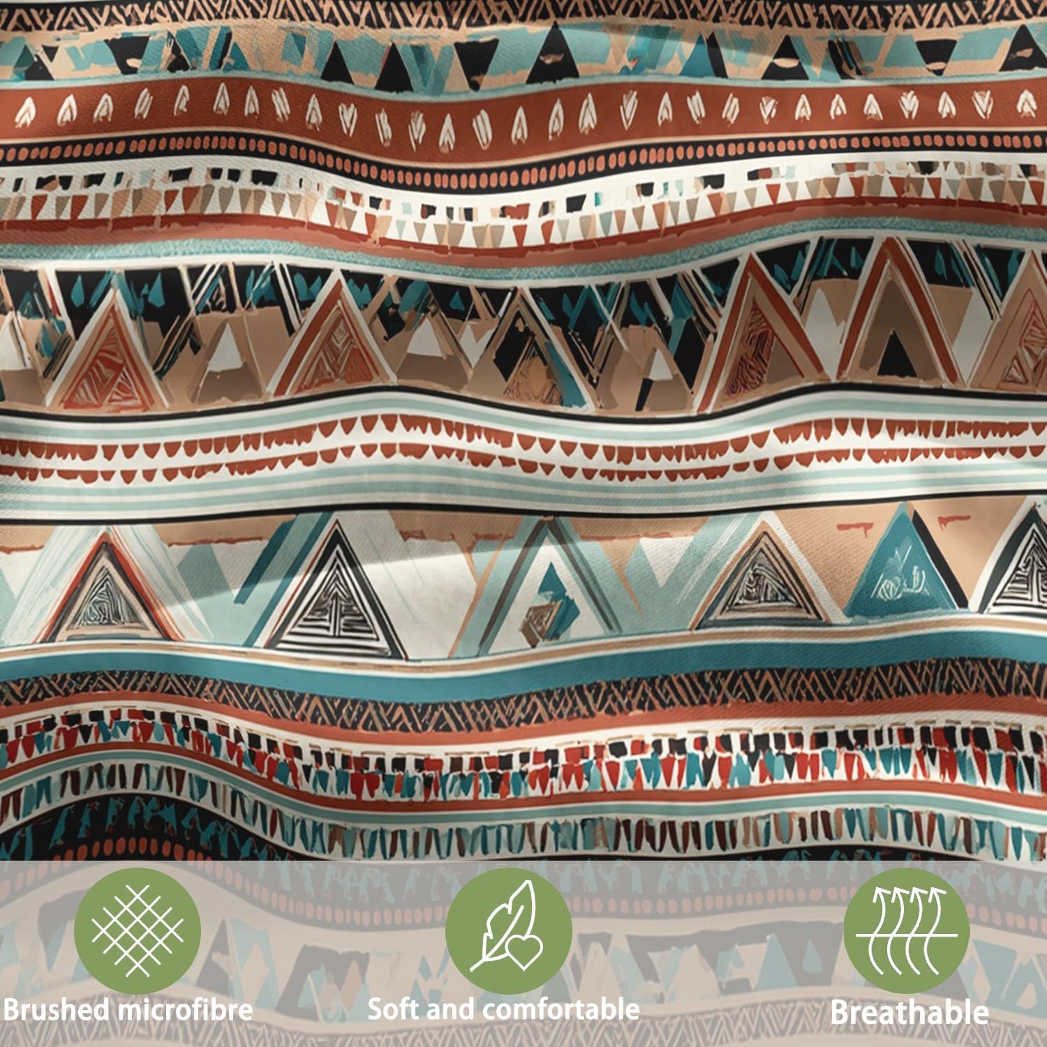 Generisch Boho Ethno Stil Beige 3-teiliges Bettwäsche-Set,1 Bettbezug 240 x 220 cm und 2 Kissenbezüge 80 x 80 cm, Rustikales GeometriemusterGeschenk für Allergiker