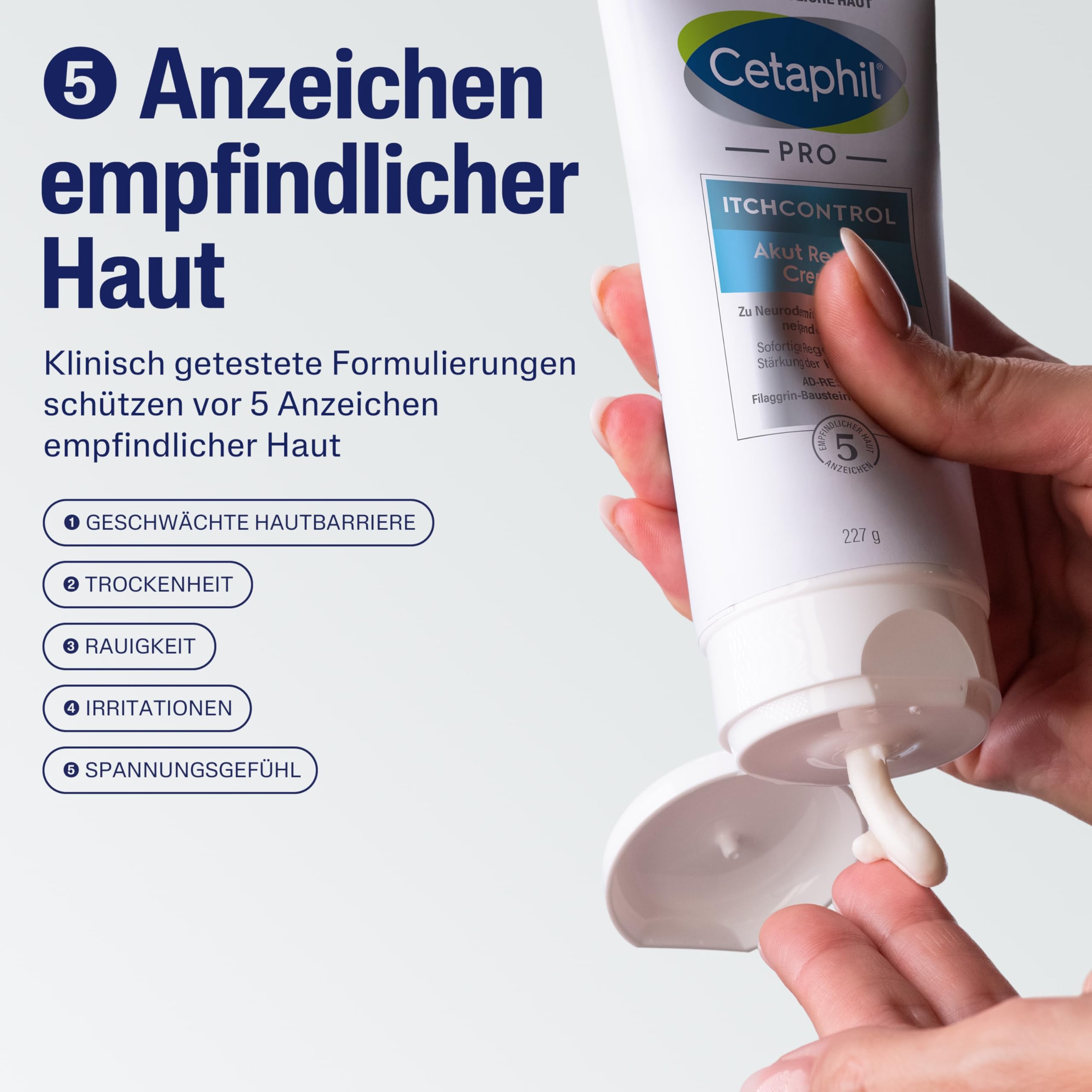 CETAPHIL PRO ItchControl Akut Repair Creme, 227g, Für zu Neurodermitis und Ekzemen neigende Haut, Sofortige Regeneration der Hautbarriere, Mikrobiom freundlich, Ohne Duft und Konservierungsstoffe