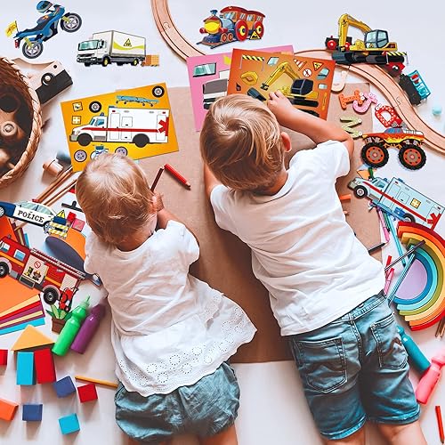 Miniatura 6 de Zonon Kit de 48 hojas para hacer tus propias calcomanías, 8 diseños, calcomanías de transporte de dibujos animados para automóvil, calcomanías para