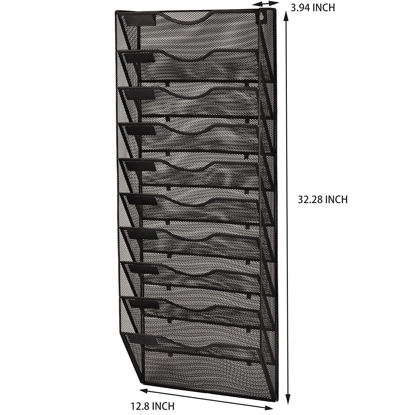 EASEPRES 10 Pockets Mesh Wall File Holder Organizer Office Hanging Magazine Rack, Black