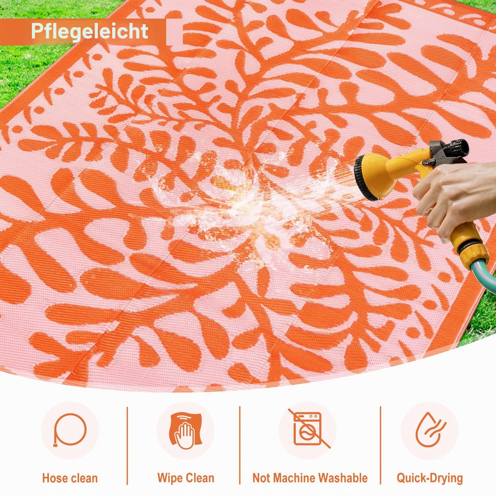 Anidaroel Outdoor-Teppich für Terrassen, wasserdicht, Camping-Teppich für den Außenbereich, Wohnwagen, wendbarer Kunststoff-Strohhalm, großer Outdoor-Teppich für Garten, Wohnmobil, Pool-Deck, Orange