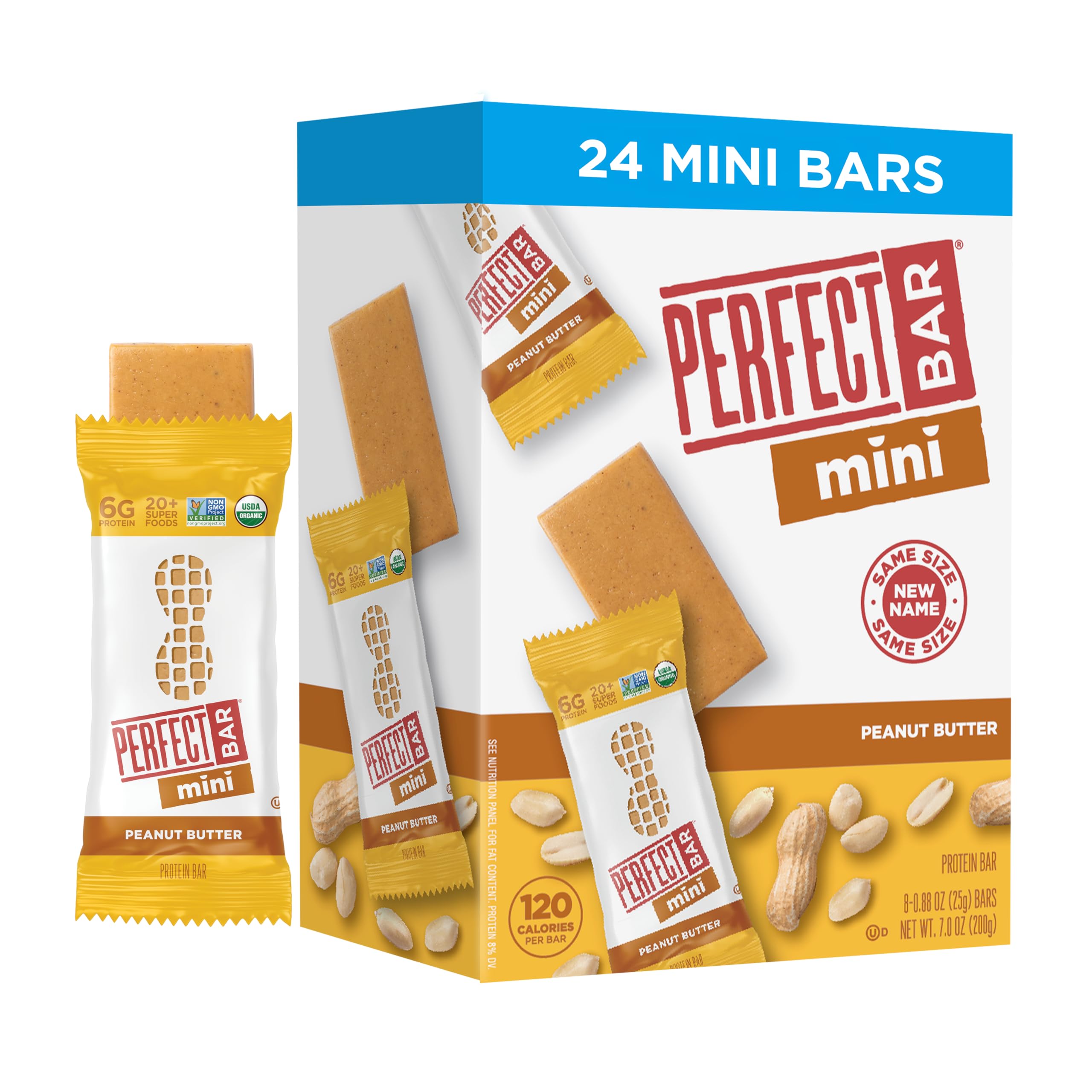 Mini, Peanut Butter Protein Bar, Protein Snack, Snack Bar, Organic, Gluten Free, Soy Free, Non GMO, No Sugar Alcohols, 0.88 Ounce Bar, 24 Count