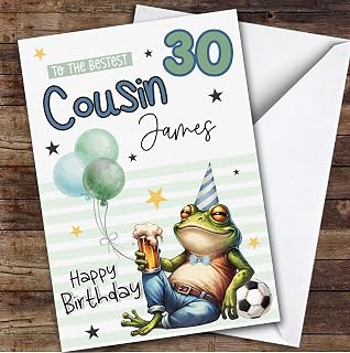 Personalized 30th Birthday Card Male Cousin Frog with Beer | Personalized Birthday Card for Cousin, Him, 30th, Alcohol, Milestone Birthdays, Animals