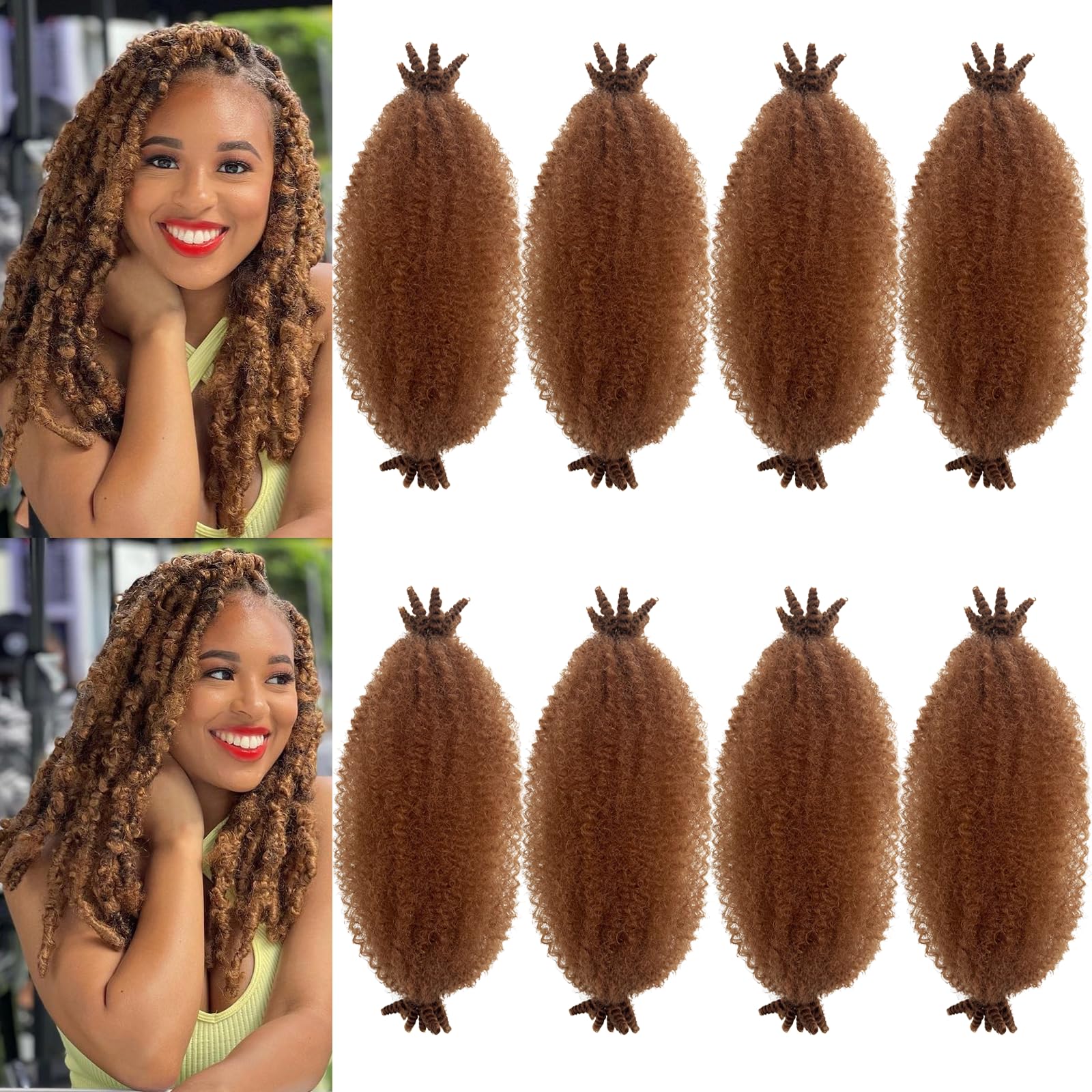 12 Inch Afro Twist Hair 8 Packs Honey Brown Marley Twist Braiding Hair Kinky Twist Hair for Soft Locs, Faux Locs (30#, 12 Inch(Pack of 8))