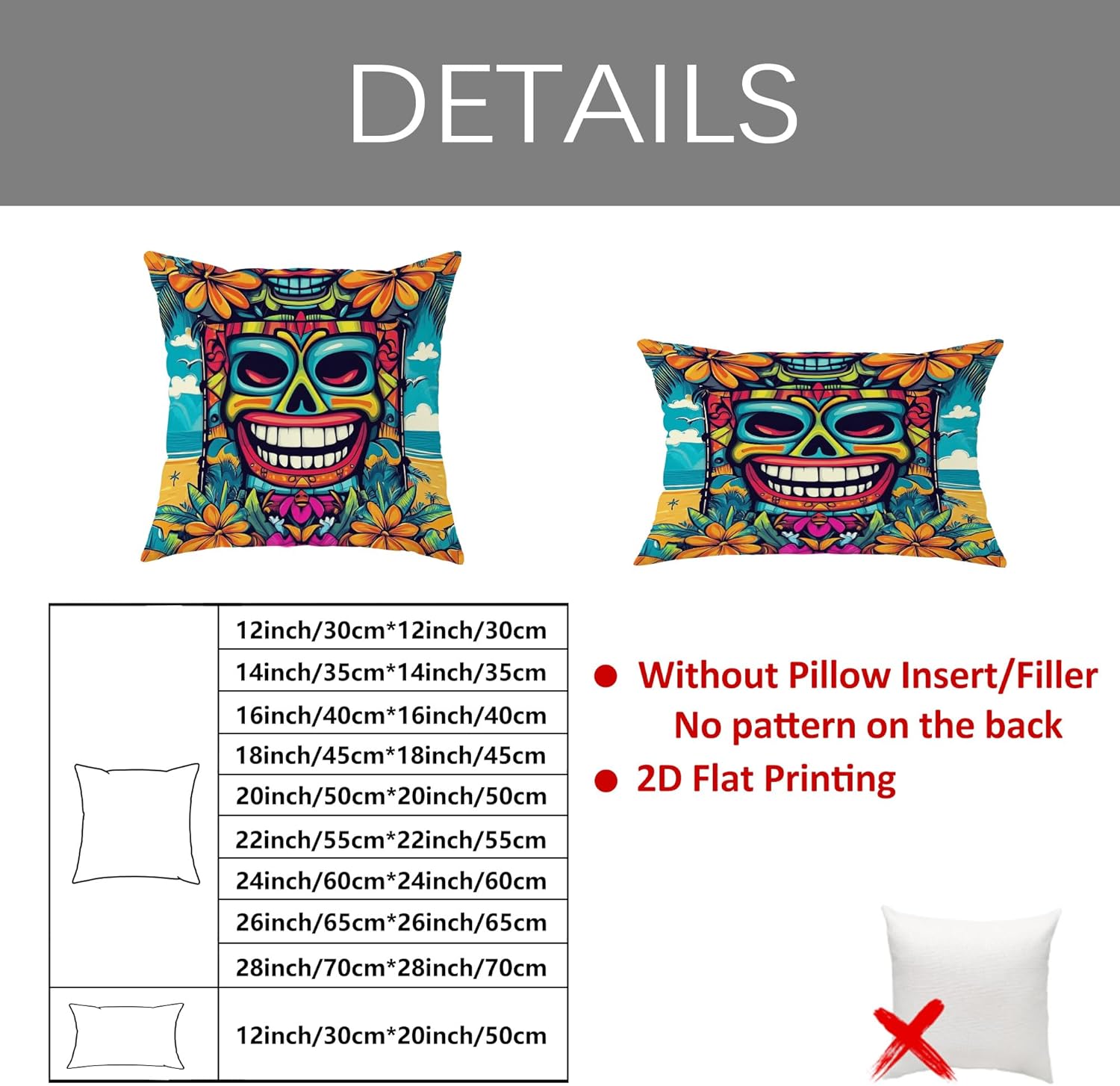 Hawaiian Tiki Mask Throw Pillow Covers Set of 2, Colorful Beach Floral Bohemian Decorative Cushion Covers for Tropical Home Sofa Couch 24x24 Inch