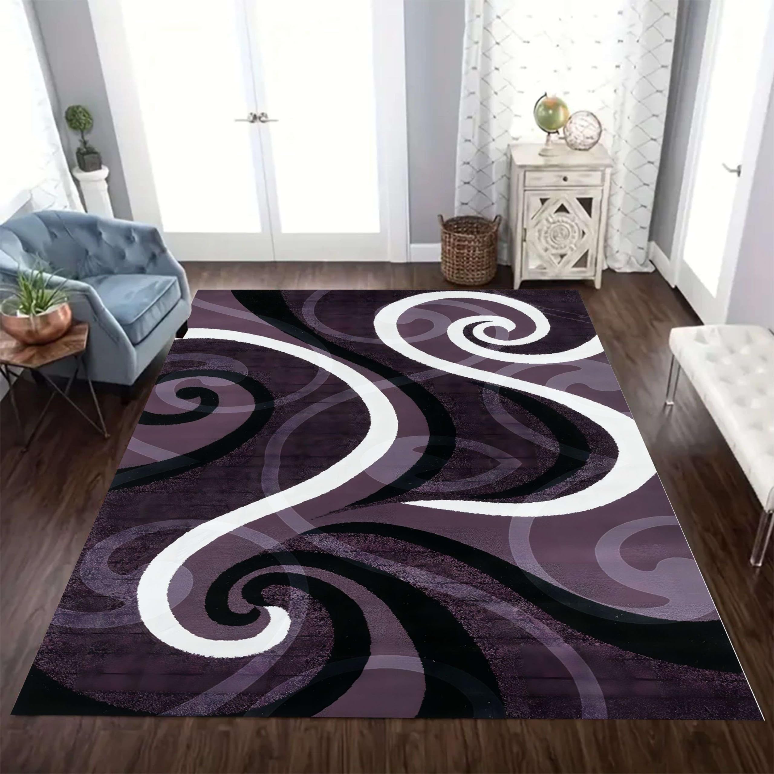 【エクリュ】モーブ系パープルのシノワズリラグNo.568 Amazon.com: LHOMKCV Modern Swirls Area Rug, 5x8ft, Abstract