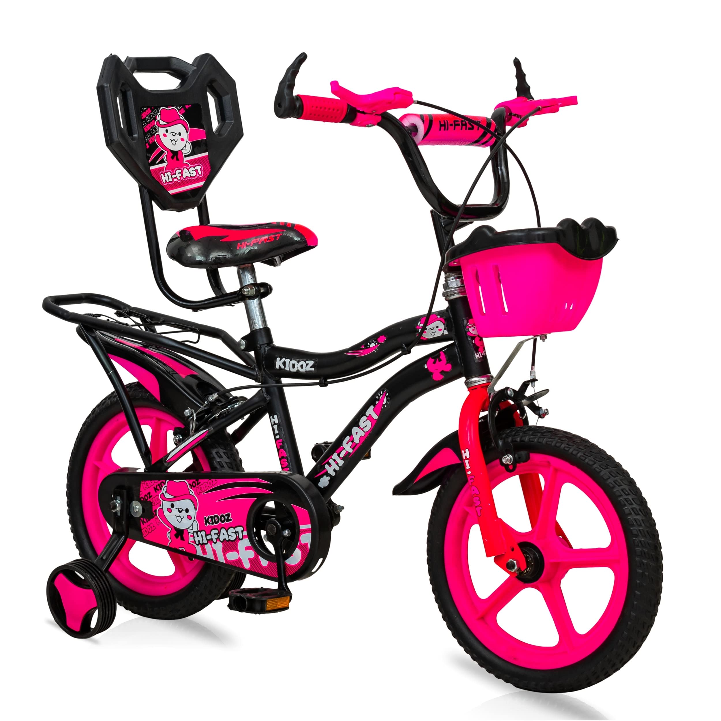 HI-FAST Kidoz Fun and Easy-Ride 14 Inch Cycles for Kids Ages 2-5 Years with Training Wheels and 95% Assembled,Rigid,Pink