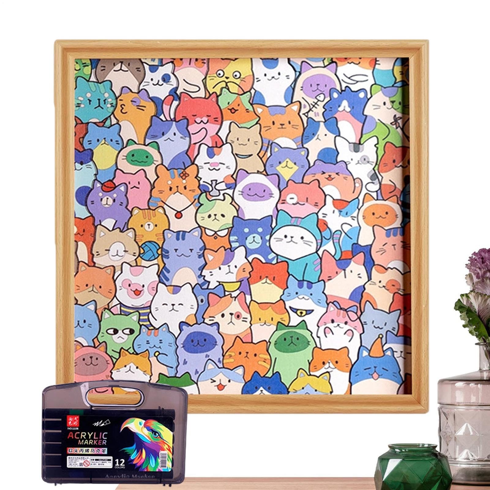 Puzzle z Kotem Kolorowanki Drewniane Zabawki Edukacyjne