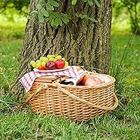 Vista 9 de Cesta de picnic de mimbre con forro, cesta de picnic de madera con tapa dividida, canasta de picnic de estilo vintage con asa tejida plegable