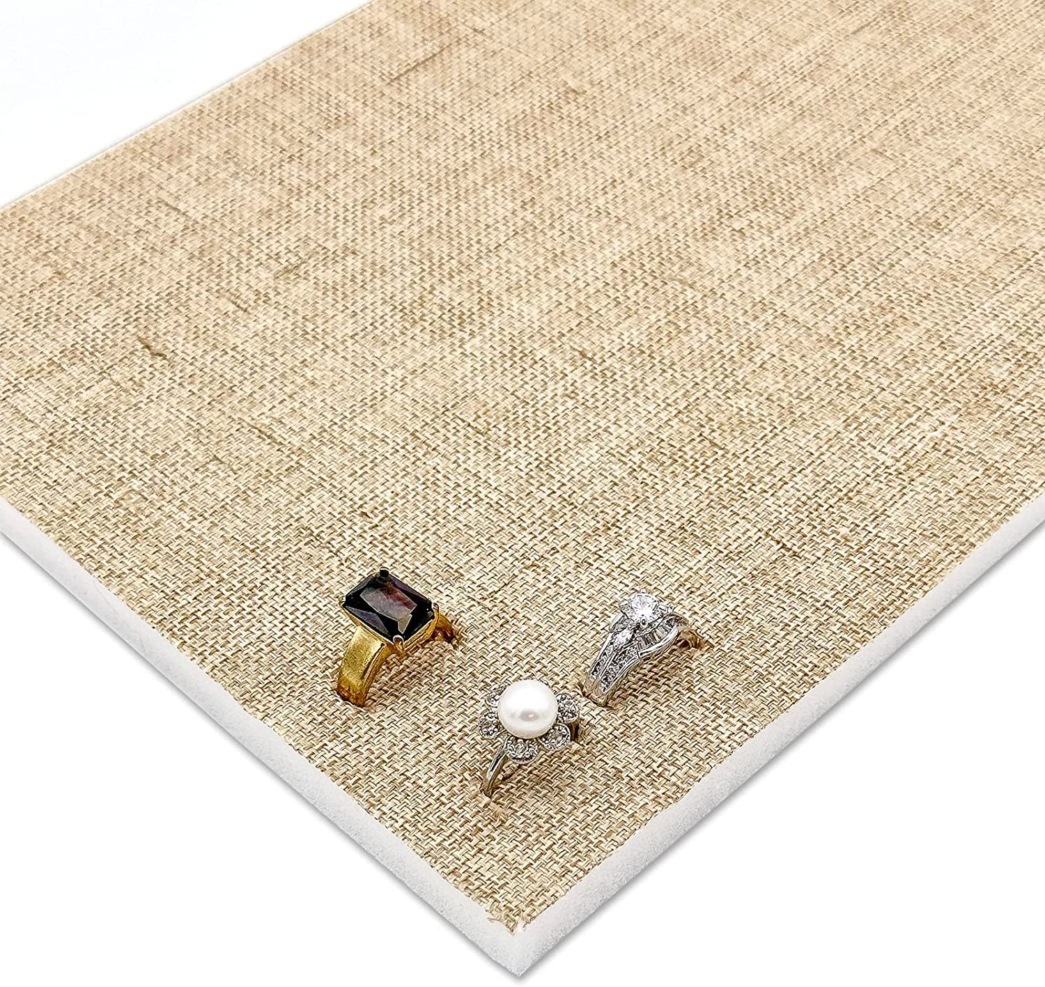 TheDisplayGuys For Your Modern Living2-Pack Jewelry Display Foam Pad, Tray Insert - 72 Rings Holder Slots - Beige Burlap (Full Size) by TheDisplayGuys