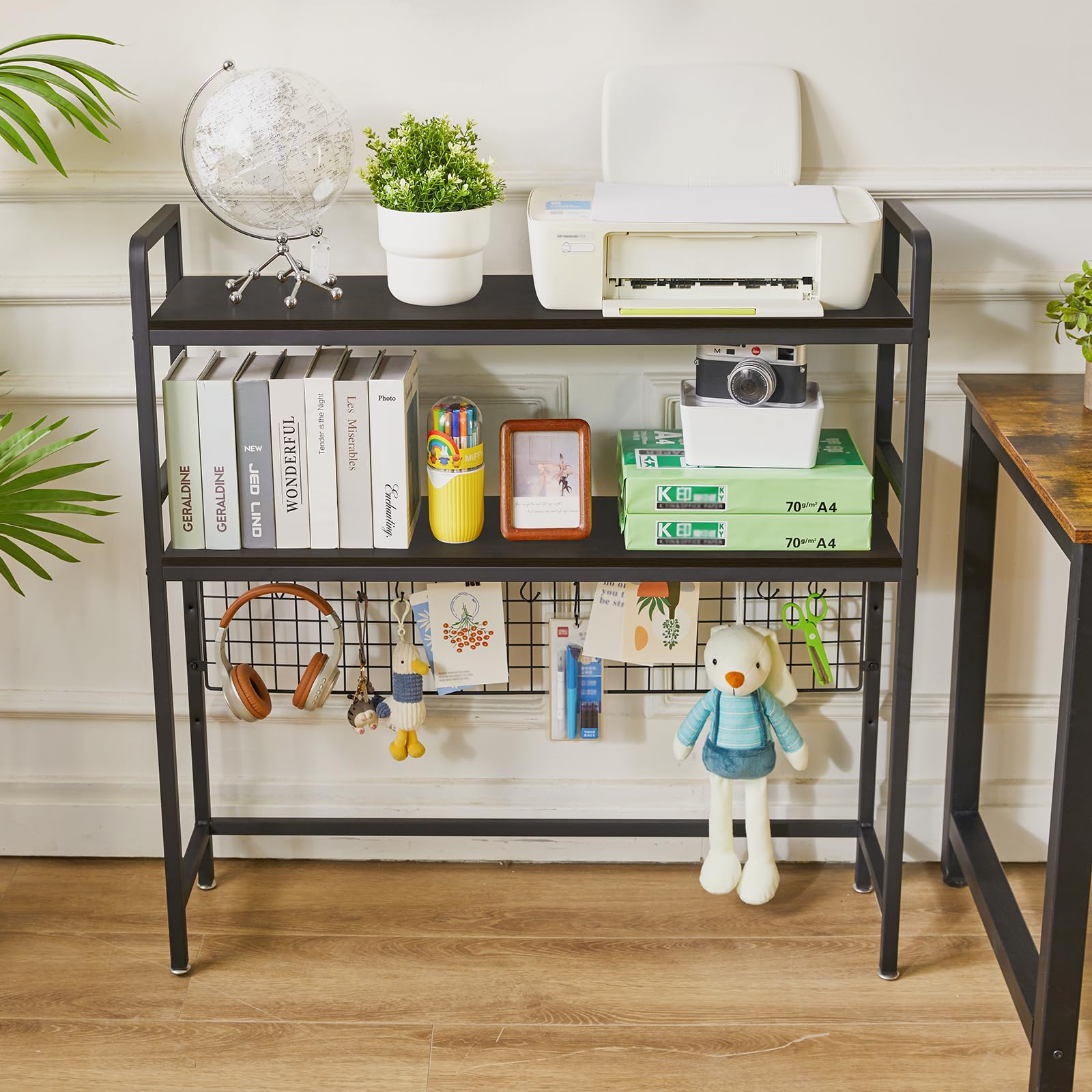 IBUYKE Libreria da scrivania per computer a 2 ripiani da 95 cm, multiuso, in legno, libreria per computer con ripiano regolabile, organizer da scrivania per ufficio, casa, dormitorio, nero, TMZ003B