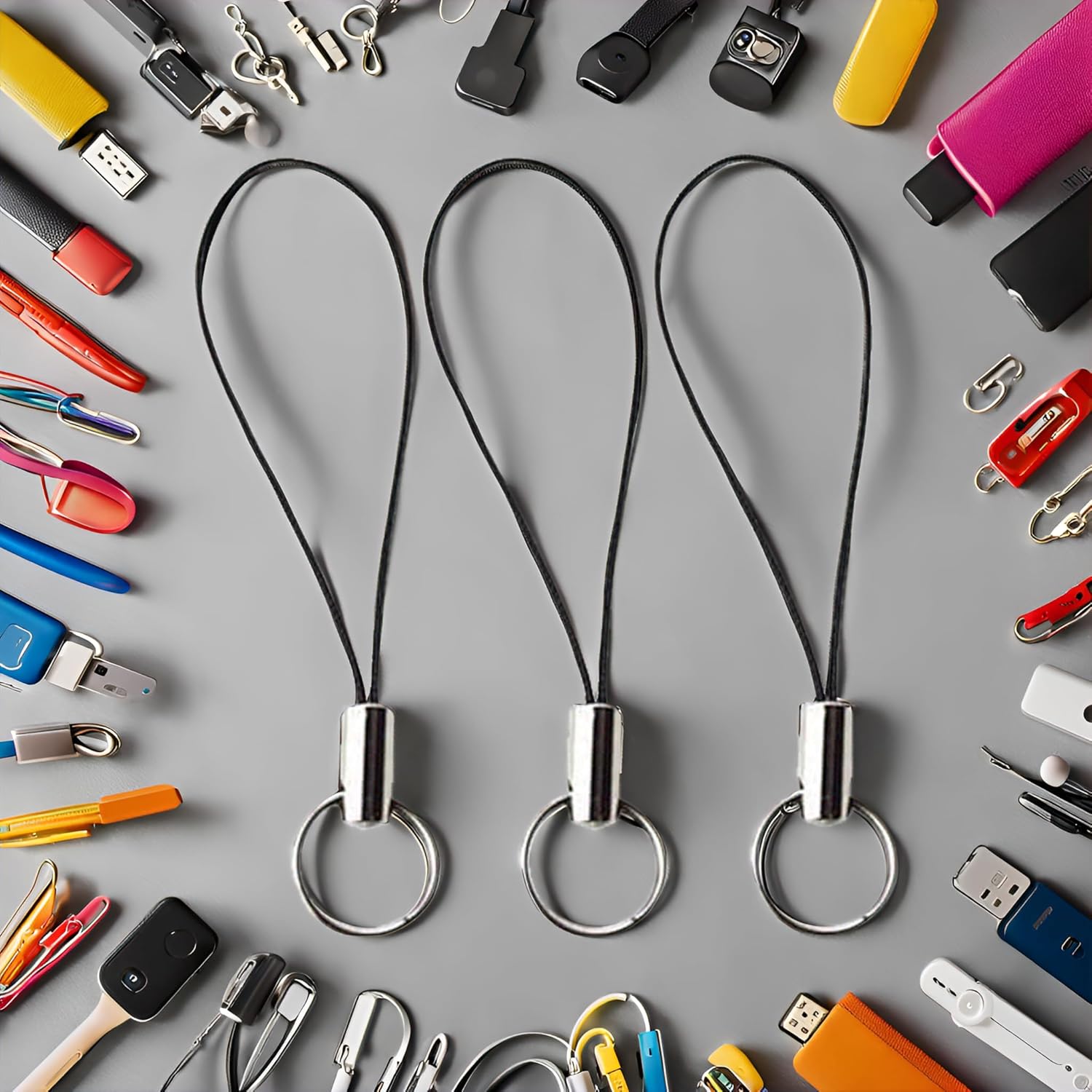 10 Pcs Black Lanyard Phone Ring Strap For Mobile Lariat Lanyard Cell Phone Split Ring Strap Sliver Tone Split Cellphone Charm Cords For Cellphone Usb Drive Keychain Diy Useful Processed - Image 3