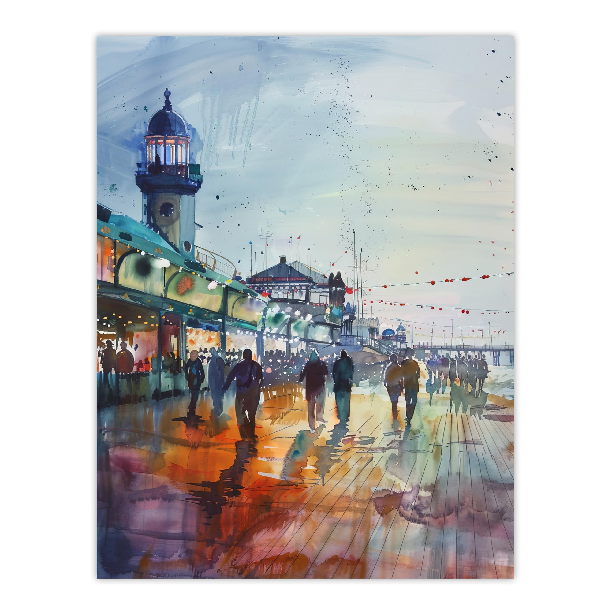 Artery8 Evening Promenade Walk Watercolour Painting Living Room Large Wall Art Poster Print Thick Paper 18X24 Inch
