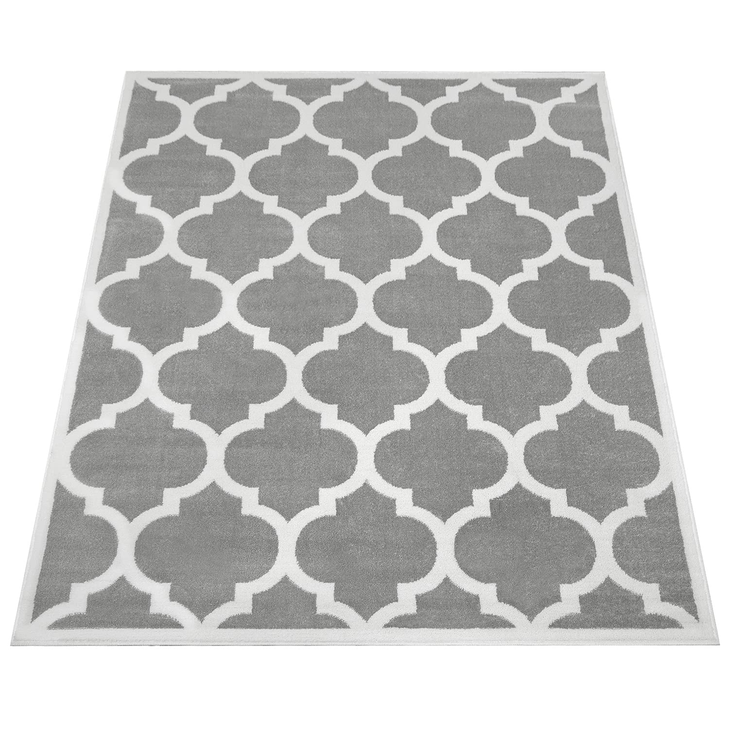 Paco Home Teppich Wohnzimmer Kurzflor Marokkanische Kreis Und Bordüren Muster Modern, Grösse:240x340 cm, Farbe:Grau 8