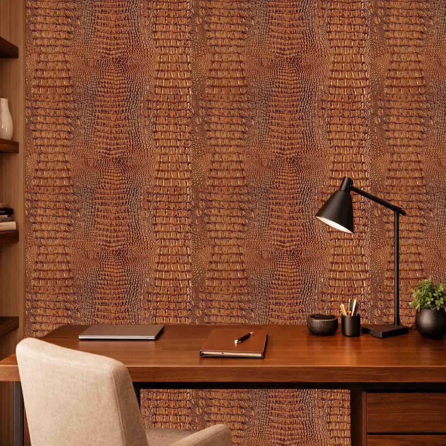 Brown Faux Leather Look with Subtle Linen Texture Peel and Stick Wallpaper Removable Thick Self Adhesive Flat Printed Wall Covering for Living Room Bedroom Office 17.7" x 118"