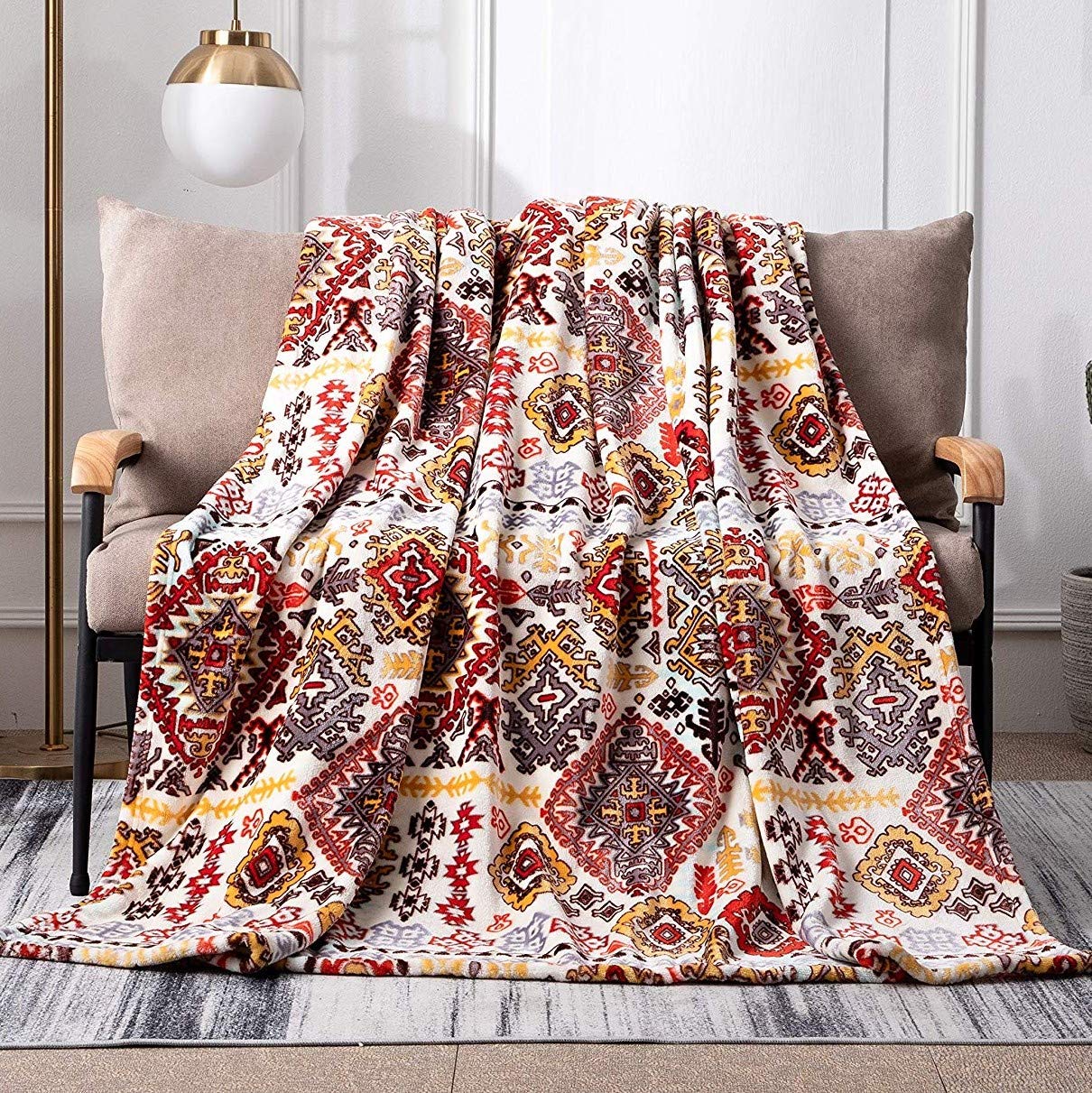 DaDa Bedding Bohemian Southwestern Mink Fleece Throw Blanket Lightweight  Cozy Farmhouse Aztec Havana Geometric Abstract Soft Warm Fall Decor