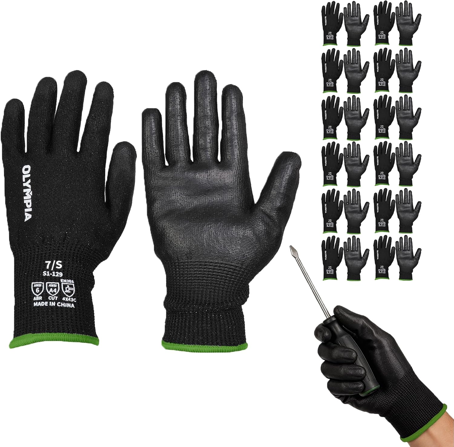 NORTHSKY Olympia 12 Pairs Cut Resistant Gloves, Polyurethane Dip, 13ga, Gray/White