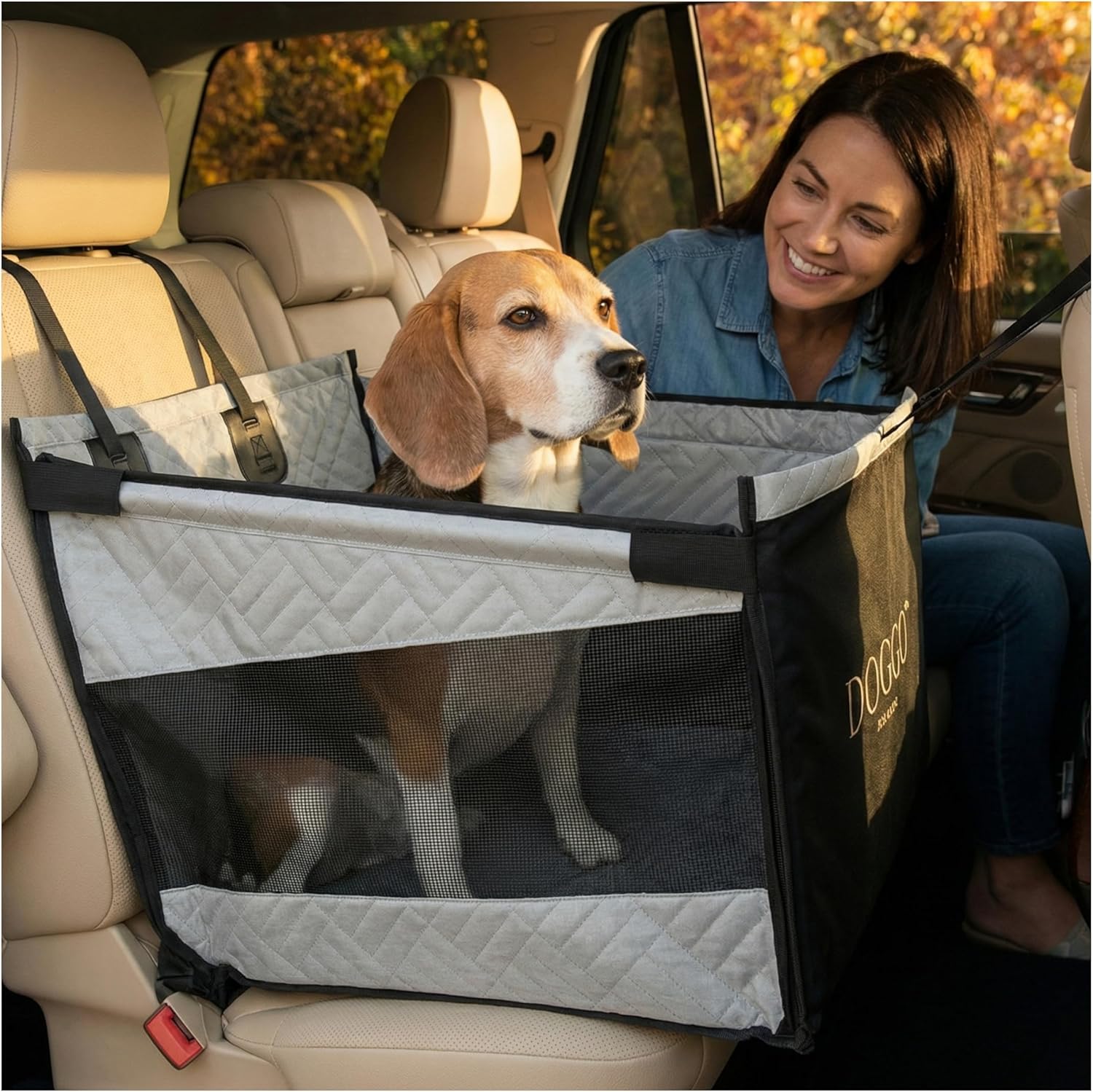 Dog Car Seat Cover with Hard Bottom – Back Seat Extender for Small & Medium Dogs, Waterproof & Non-Slip Hammock, Reinforced & Stable Design with Storage Pockets for Cars, SUVs & Trucks (Gray)