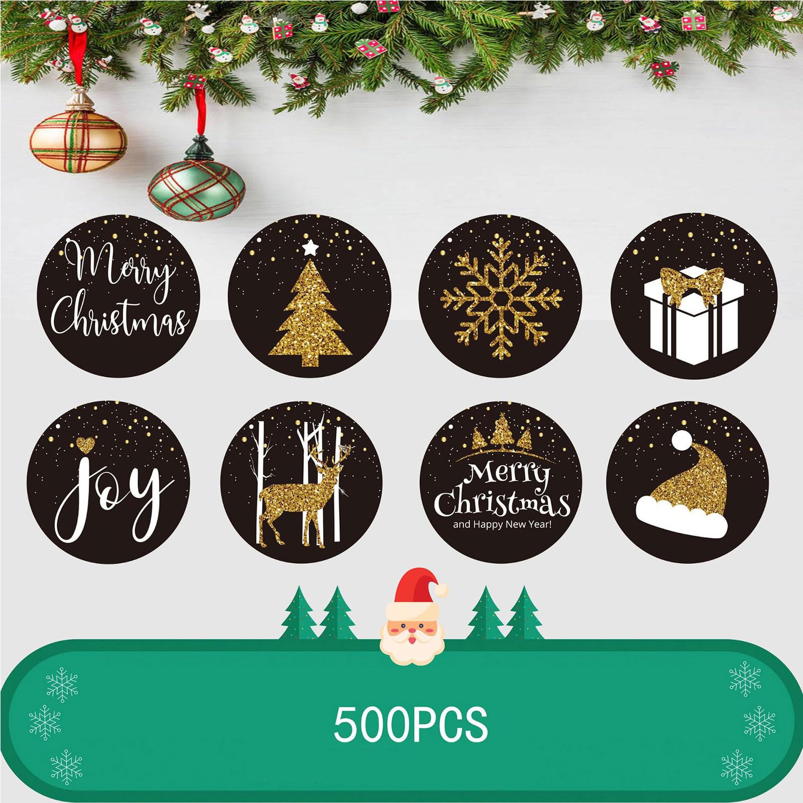 500 Weihnachtsaufkleber Set - 8 Verschiedene Motive Für Geschenkverpackungen