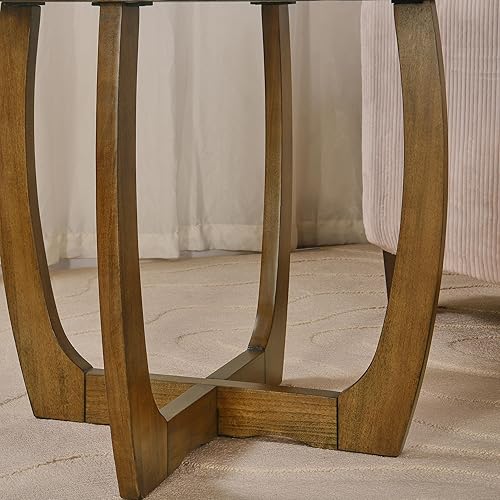 Miniatura 14 de PADMA HOUSE Mesa de centro redonda de madera con patas curvas, mesa de cóctel de granja para sala de estar, mesa central de madera de círculo