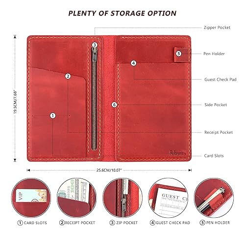 Miniatura 3 de Organizador de libro de servidor con bolsillo con cremallera, de cuero genuino para restaurante de invitados, tarjetero para camarera, accesorios