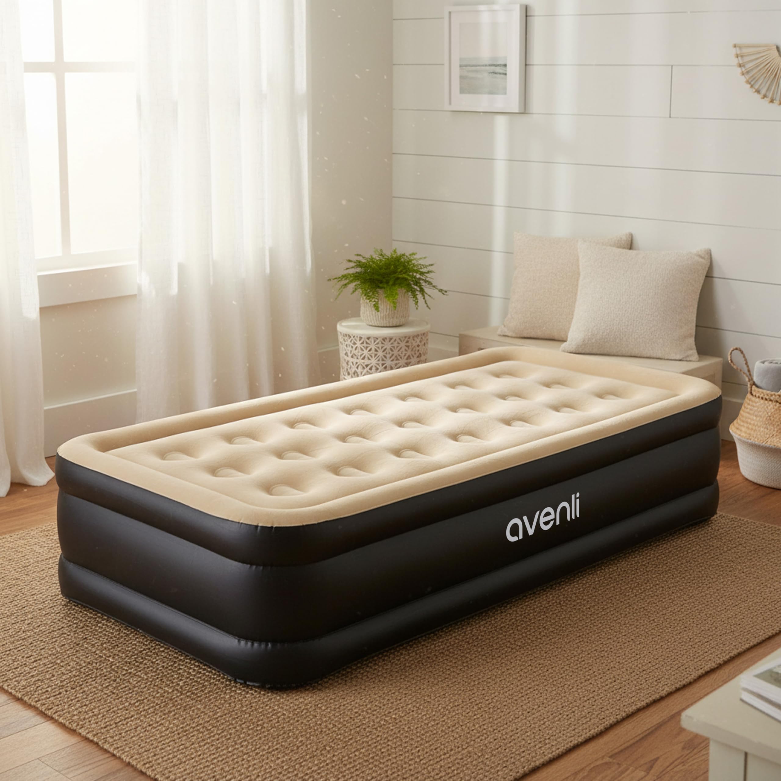 AVENLI Cama Hinchable Colchón autohinchable Individual 196x97x47cm Cama de Invitados con Bomba integrada Superficie de Descanso Extra Alta y Aterciopelada para Camping y hogar