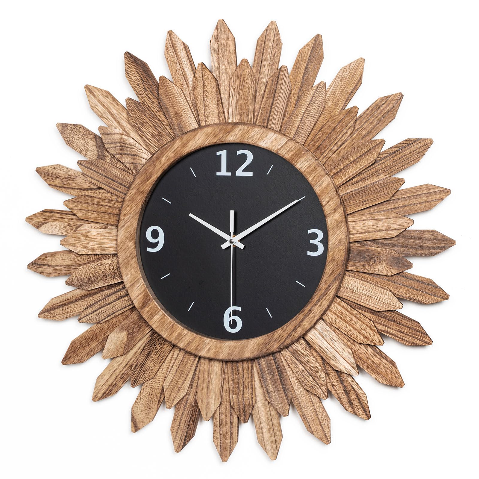 Honiway Large Wall Clock Battery Operated 21 in Rustic Wood Boho Sunburst Decorative Wall Clock Silent Non Ticking Farmhouse Wall Clocks for Living