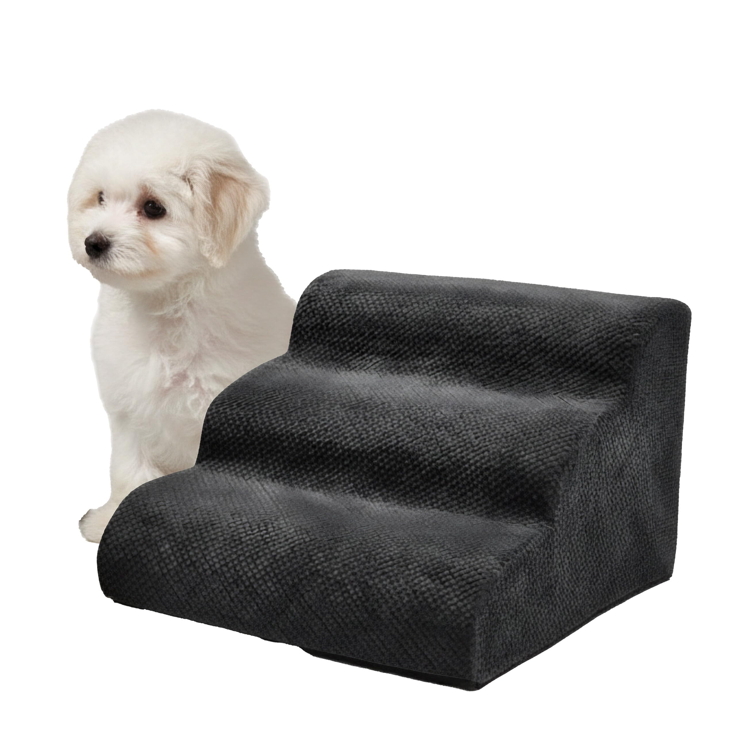 Escalier pour chien 3 marches antidérapant housse tissu noir 35 x 56 x 35 cm pour petit canidé