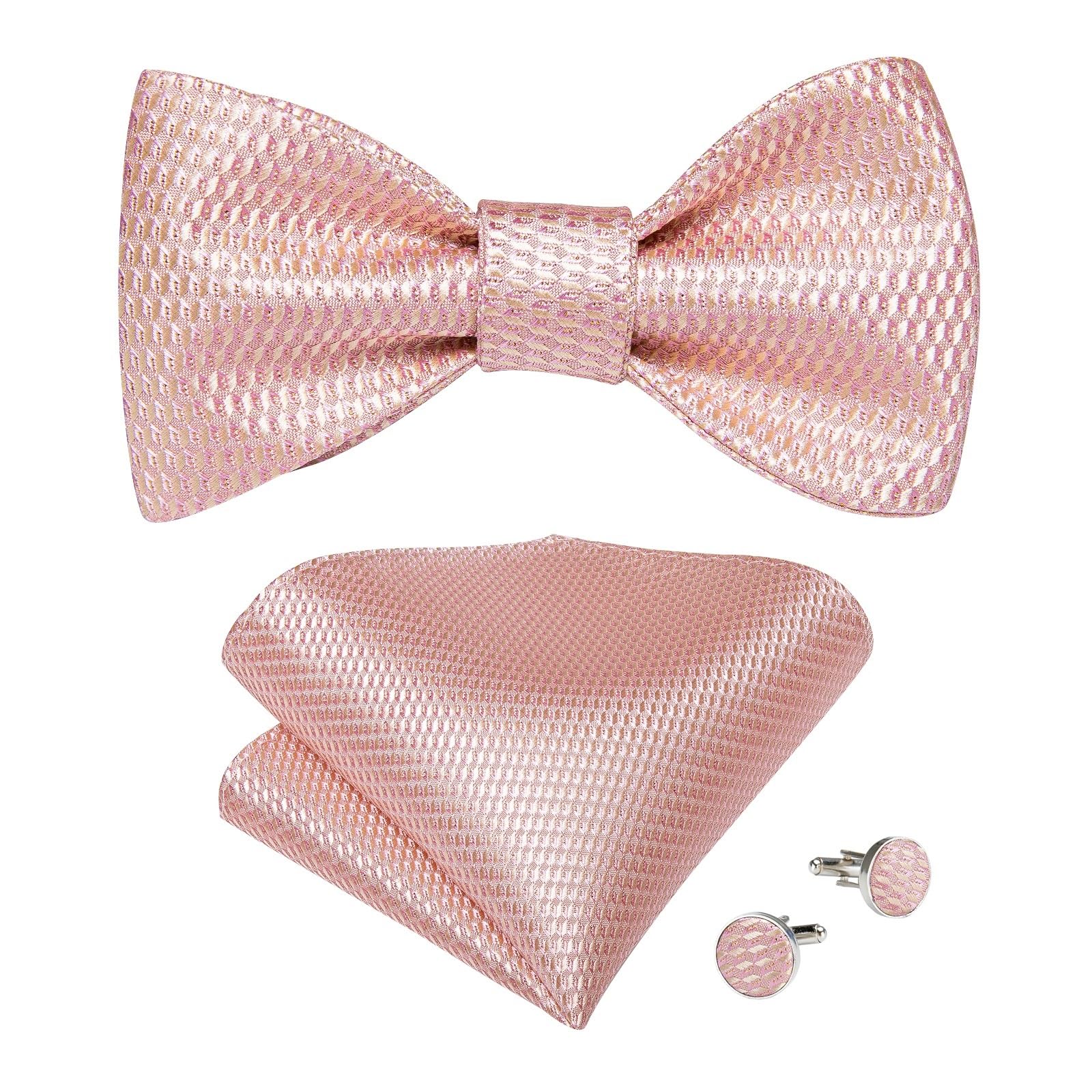 BAFAFA Cravatte scozzesi rosa solido for uomo Cravatta da annodare da uomo alla moda Gemelli quadrati da taschino Set da uomo con fermacravatta e spilla