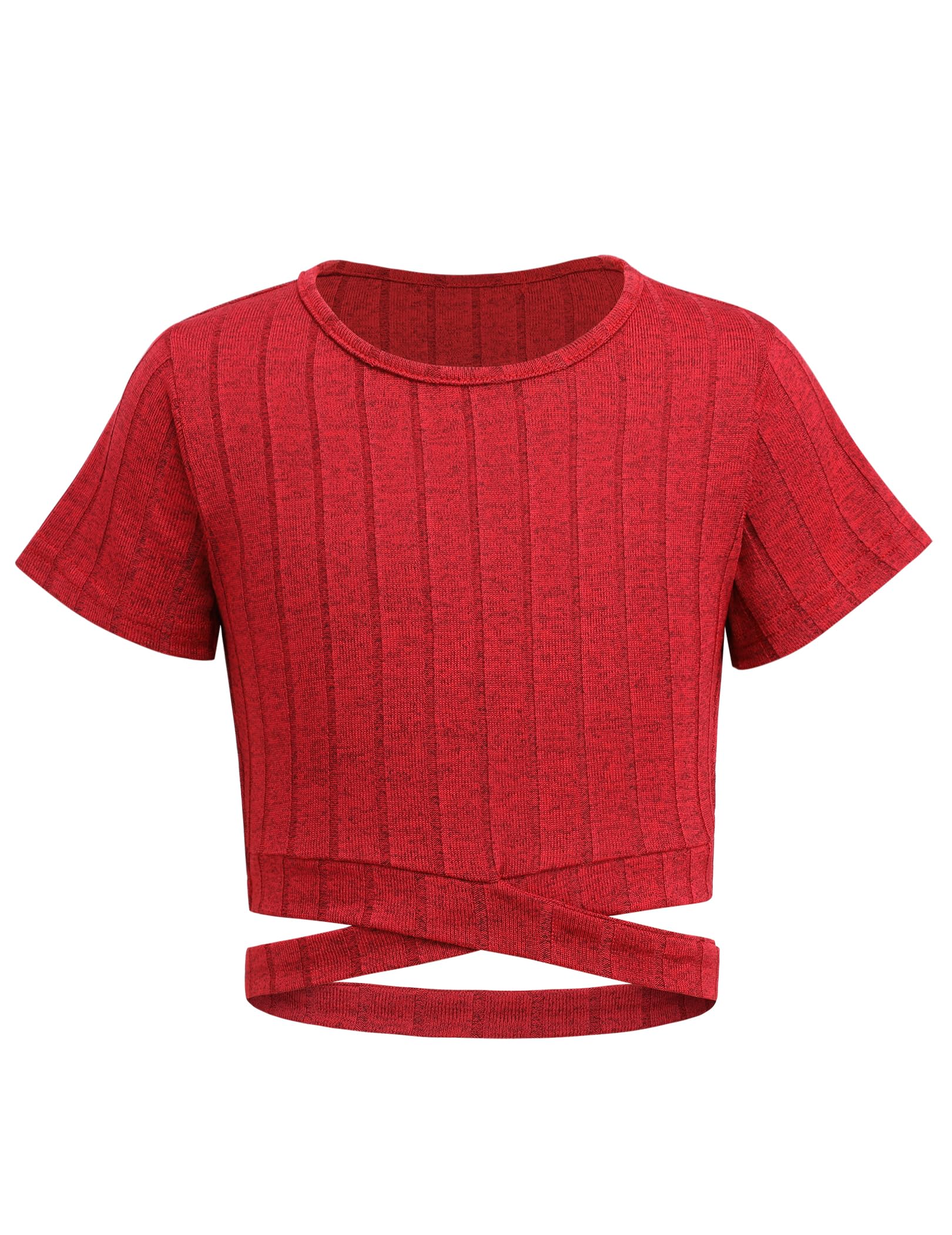 Arshiner Mädchen T-Shirt Kurze Kinder Sommer Bauchfrei Shirts Tops Freizeit Mode Tshirts für Mädchen 11-12 Jahre Rot