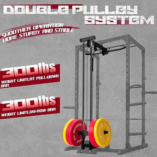 Miniatura 3 de RitFit Estante para sentadillas todo en uno para gimnasio en casa, PPC02C multifunción de capacidad de 1000 libras con sistema de polea, barra de