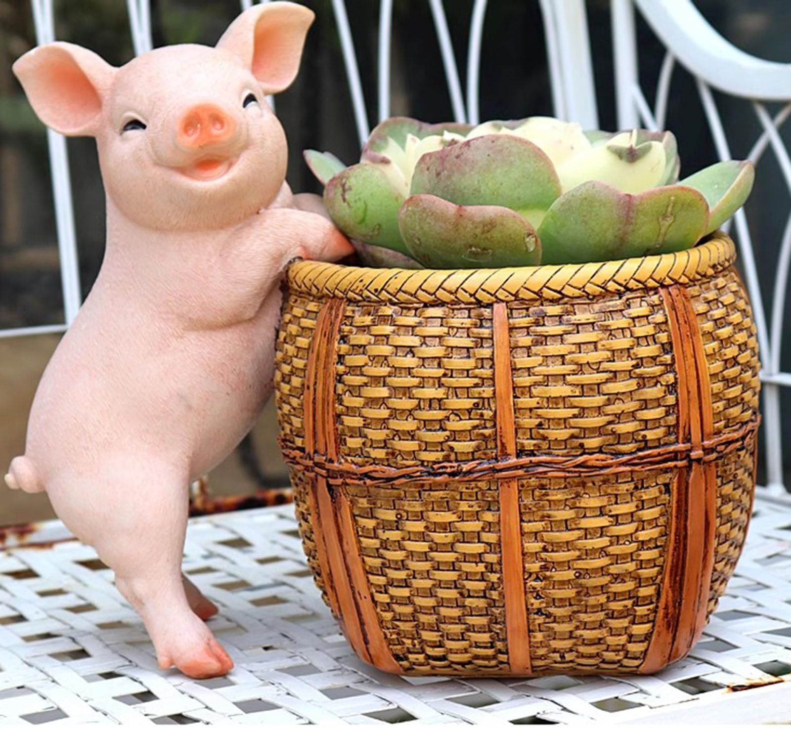 Amazon.co.jp: かわいい子豚の植木鉢、人工動物の像多肉植物の鉢植えの