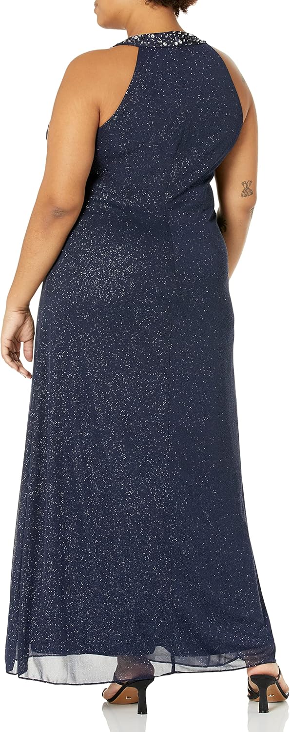 S.L. Fashions Women's Long Jewel Neck Halter Dress