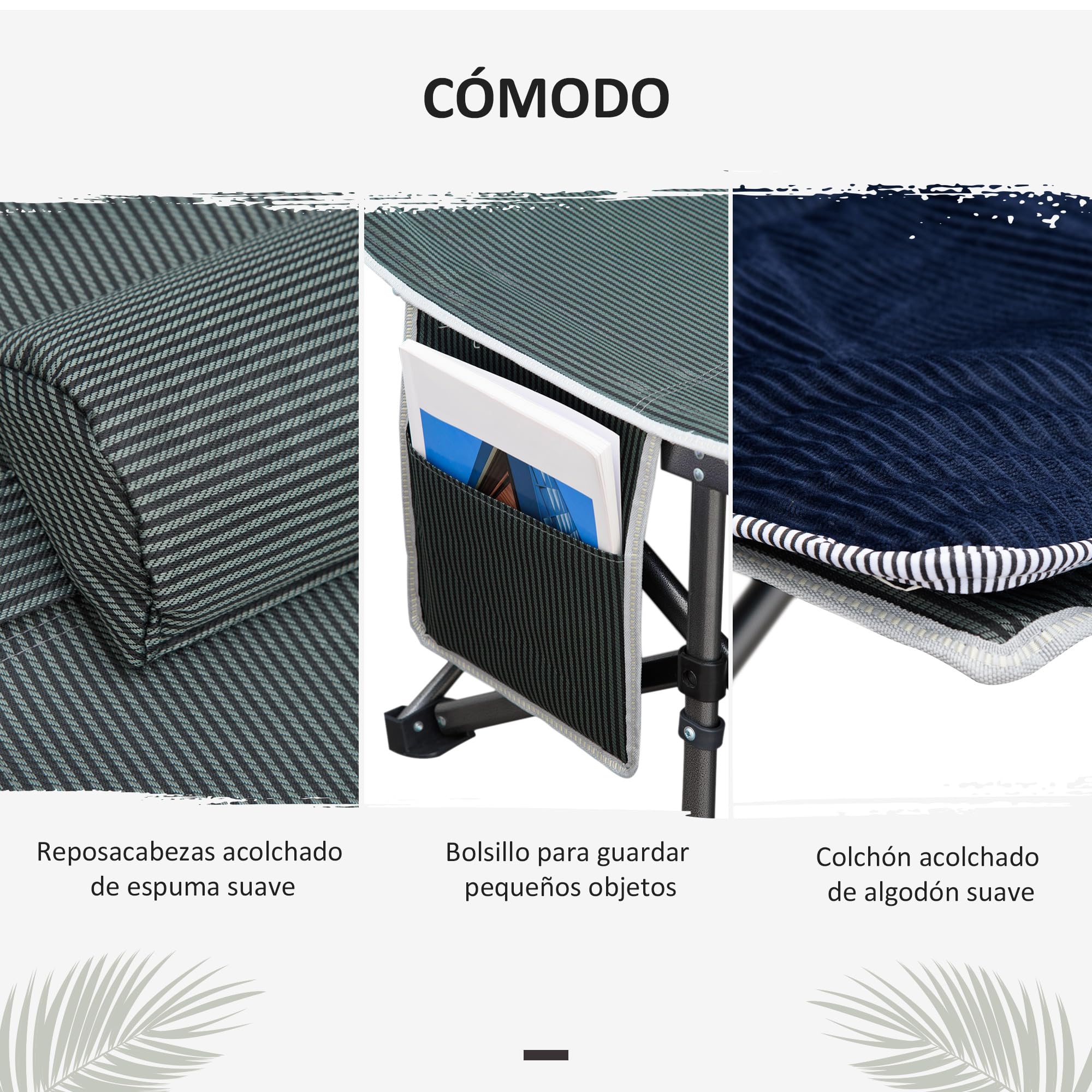 Outsunny Cama de Camping Plegable Cama de Acampada con Cojín Almohada Bolsillo Lateral Bolsa de Transporte y Marco de Acero Carga 150 kg para Playa Senderismo 188x64,5x53 cm Azul