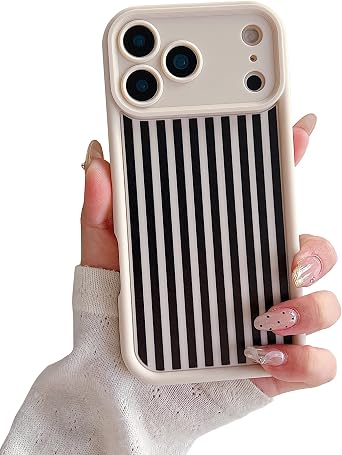 Compatible for iPhone 17 Pro Max Case Aesthetic Cute Fashion Striped Design for Women Girl, Soft TPU Shockproof and Protective for iPhone 17 Pro Max- Black