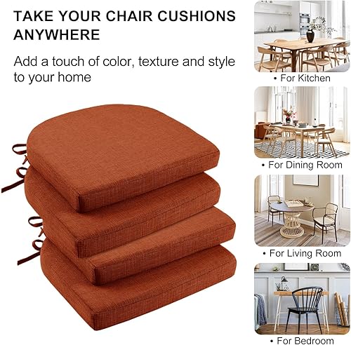 Miniatura 7 de Wellsin Cojines para sillas de comedor, 4 unidades, cojines para sillas de cocina con lazos y respaldo antideslizante, almohadillas para sillas de