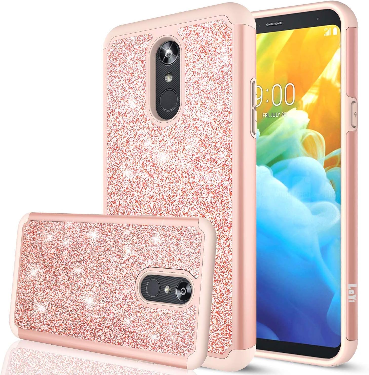 LeYi Compatible for LG Stylo 5 Case for Girls Women Glitter Bling Sparkle Cute Coral Dual Layer Heavy Duty Phone Cases for LG Stylo 5 TP Rose Gold