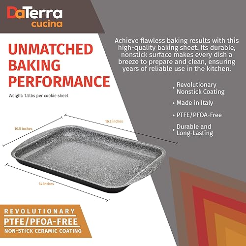 Miniatura 5 de DaTerra Cucina - Paquete doble de bandejas de horno antiadherentes con revestimiento de cerámica, 16 x 11 x 1 pulgadas, grado profesional, sin PTFE,
