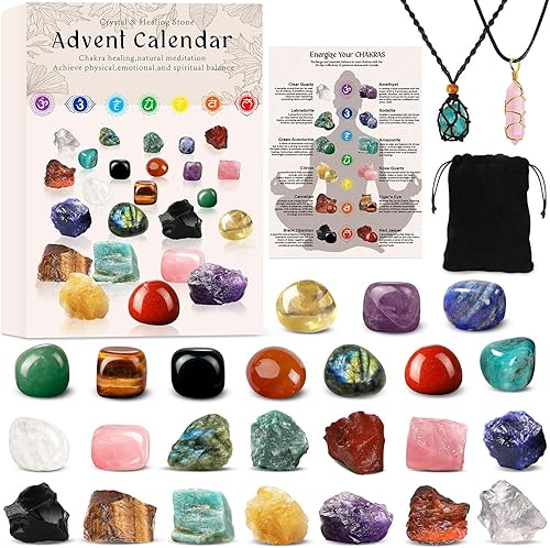 Calendario de Adviento 2023 con cristales para adultos, cristales de chakra y piedras curativas de 24 días, calendario de cuenta regresiva de