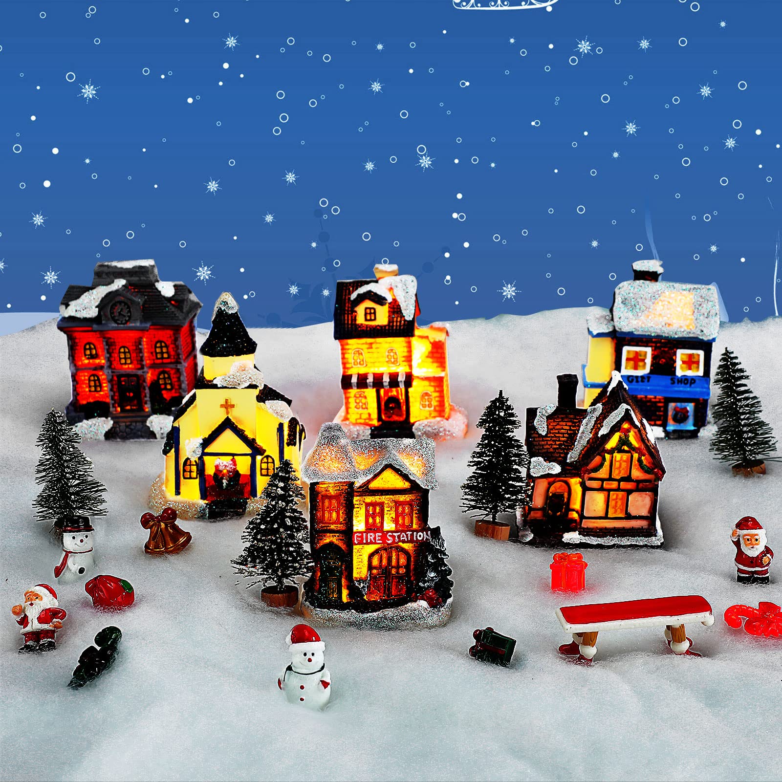 Villa Navideña AONYAYBM Pequeña Casa De Pueblo Navideño Iluminada, Aldea  Navideña De Resina, Decoración De Figuras Navideñas, Colección De Pueblo  Navideño, Decoración De Habitación Interior, Edificios Coleccionables  Casitas De Navidad Con Luces, image size:1600x1600