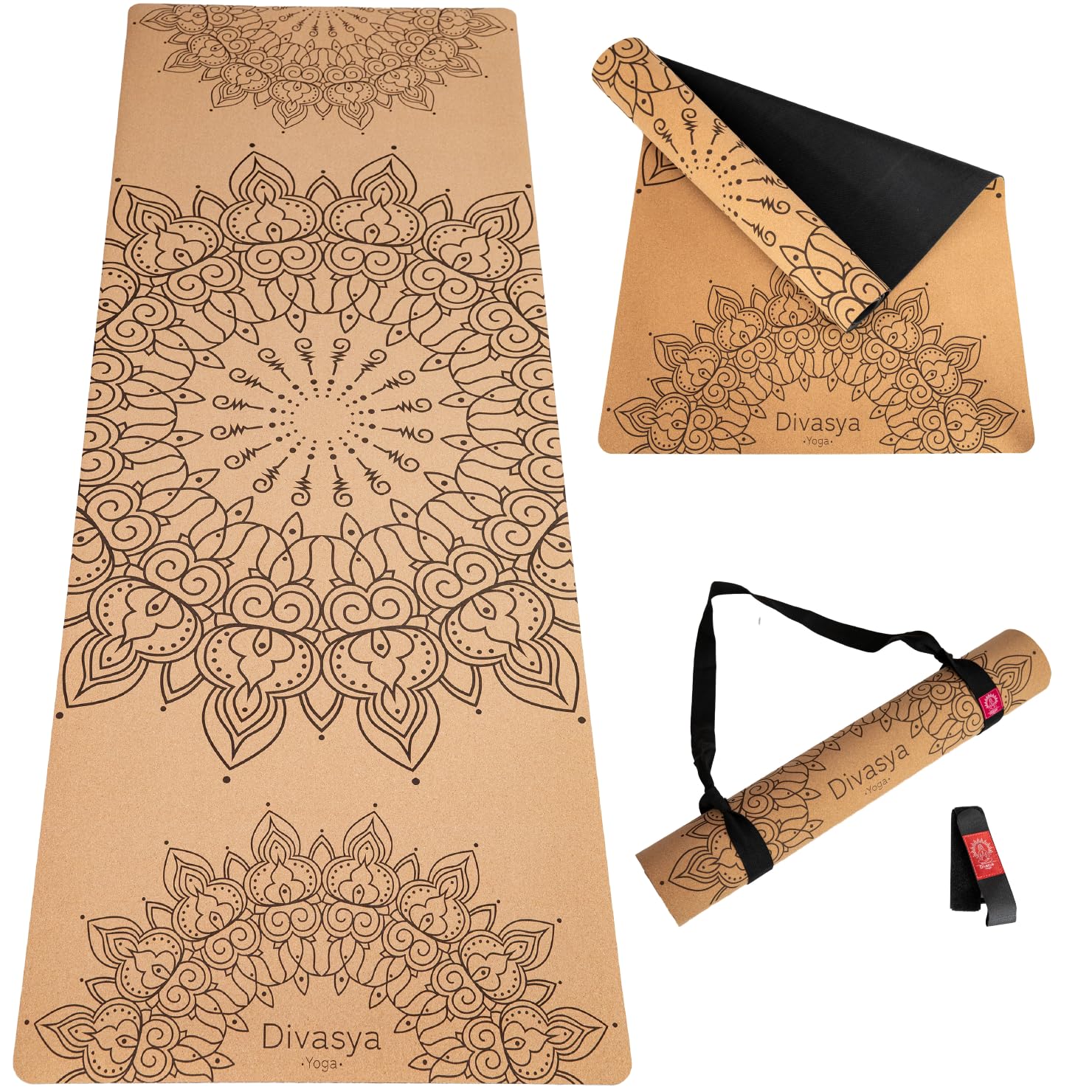 Premium Yogamatte Kork | Naturkautschuk & Kork | inkl. Tragegurt | Yoga Matte Kork: natürlich rutschfest | robust & langlebig | 183 x 66 x 0,4cm | inkl. Tragegurt | Yoga Matte rutschfest