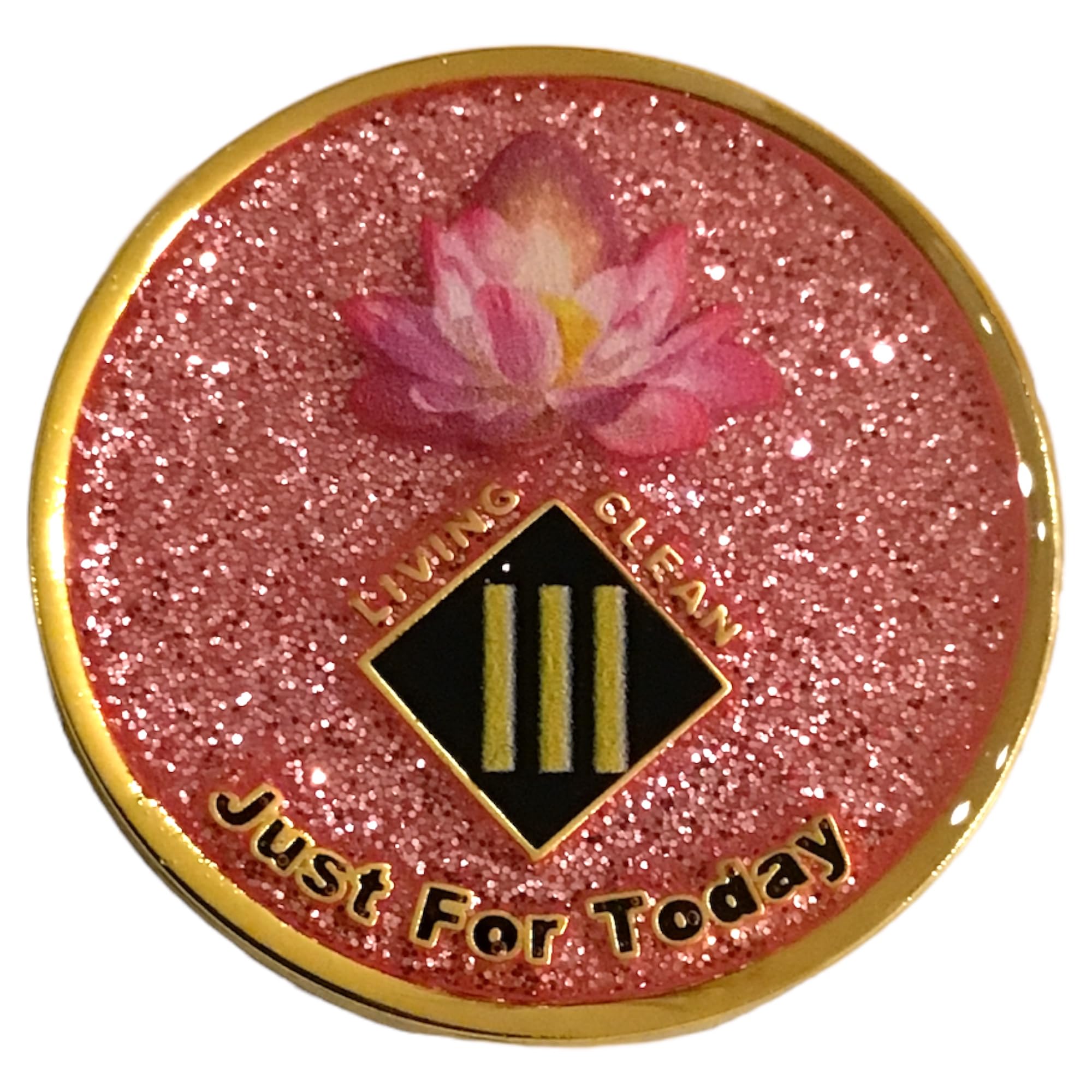 3 Year NA Flowering Lotus Pink Glitter Medallion, Chip, Token